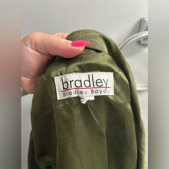 Bradley Bayou Blazer jacket Womens Large Green Leather Studded Woven Trim READ - Picture 7 of 9